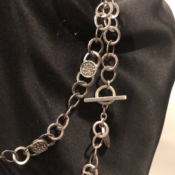 Two LOIS HILL Sterling Silver Round Link Granulated Station Toggle Necklaces - Picture 3 of 14